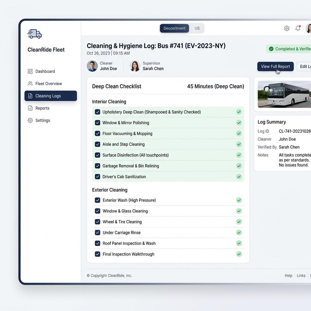 Vehicle cleaning and hygiene logging dashboard